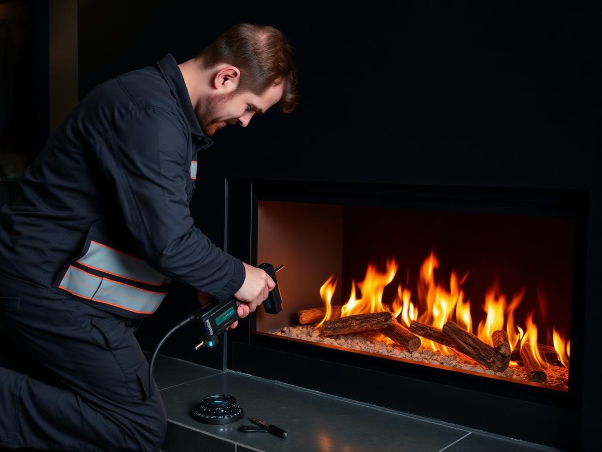 Fireplace technician performing a professional installation
